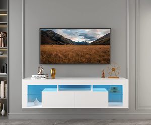 Soportes <span class=keywords><strong>de</strong></span> TV <span class=keywords><strong>de</strong></span> <span class=keywords><strong>estilo</strong></span> moderno, <span class=keywords><strong>centro</strong></span> <span class=keywords><strong>de</strong></span> <span class=keywords><strong>entretenimiento</strong></span> flotante montado en la pared con luces LED, almacenamiento <span class=keywords><strong>de</strong></span> altura ajustable, para sala <span class=keywords><strong>de</strong></span> estar - Product Image 4