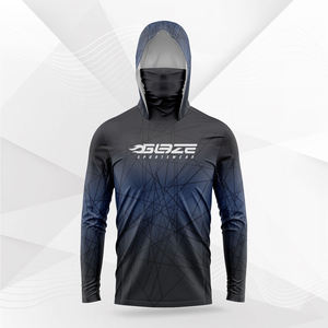 2024 desain baru kaus memancing lengan panjang pria bersirkulasi UPF50 + Hood masker berpori tahan angin belahan samping 100% poliester - Product Image 5