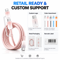 Câble de charge rapide USB-C détachable 2-en-1 multicolore 60W en nylon tressé effet cristal de glace pour téléphones mobiles – Vente en gros et e-commerce