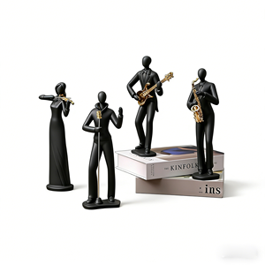 Sculptures Modernes Décoration Jazz pour la Maison Statues de Musiciens (Saxophoniste, Violoniste, Clarinetiste) Noires pour Salon, Étagère, Bureau - Product Image 1