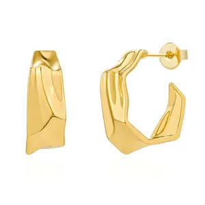 Gemnel unique design large hoops plated 925 sterling silver chunky gold hoop earrings