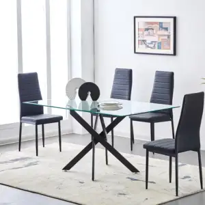 Gran oferta, nuevos muebles de comedor de lujo, sillas de cuero de PVC, juego de mesa de comedor de cristal