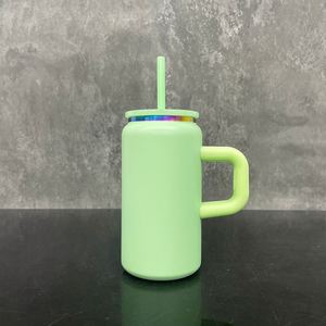 Taza de Acero Inoxidable de 16 oz con Diseño de Arcoíris, Asa Extraíble y Pajita, Grabado Láser - Product Image 3