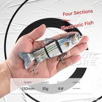 Umpan Ikan Elektronik Otomatis Bercahaya 4 Bagian Bellance 130mm 3D Eyes, Propeller Ikan Pintar Isi Ulang, Umpan Sambung
