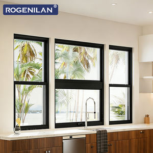Fenêtres à guillotine simples en aluminium noir ultra-étroit ROGENILAN pour extérieur, double vitrage, économie d'énergie, vitrage trempé - Product Image 5