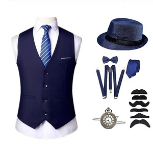 Ensemble gilet rétro années <span class=keywords><strong>20</strong></span> avec montre de poche et cravate, gilet de <span class=keywords><strong>costume</strong></span> en polyester à simple boutonnage pour <span class=keywords><strong>homme</strong></span> adulte, idéal pour bal de promo - Product Image 3