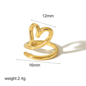Heart Shape <b>Ring</b> For Women 18k Gold Plated Stainless Steel <b>Adjustable</b> Fingertip Jewelry Gift Yiwu Origin TR4294 - Product Image 4
