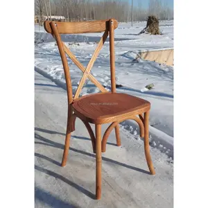 Factory Price Durable Beautiful Outdoor Wedding Chair Wooden Stackable Wood Seat Sturdy Cross Back Chair