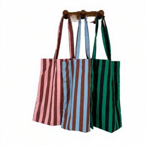 Custom Stripe Tote Shoulder Bags With Inside Zipper Pocket Large Capacity Eco <b>Handbag</b> <b>Canvas</b> Shopping Bag - Product Image 1
