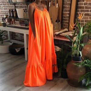 S-5XL 2022 Áo Dây Không Tay Màu Trơn Quần Áo Đi Biển Mùa Hè Cho Nữ ĐầM Maxi Dáng Rộng Ngoại Cỡ Xòe Xếp Tầng - Product Image 2