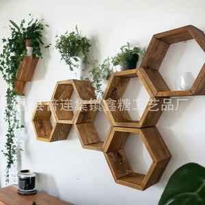 Hexagonal Wall <b>Shelf</b> Geometric Floating Storage <b>Rack</b> For Living Room Custom Made White Wood Display <b>Shelf</b> - Product Image 4