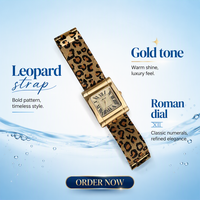 Montre de créateur à imprimé léopard doré, tendance audacieuse, élégante, quartz, style vintage, acrylique, résistante à l'eau 30M