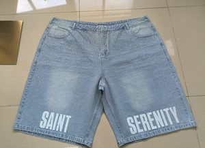 تصميم مخصص مبعثر حجر الراين فضفاض الدنيم Jorts المتعثرة تنحنح ضوء غسل الرجال الجينز السراويل كبيرة الحجم جوهرة الماس الجينز السراويل - Product Image 6