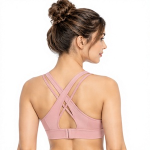 Sujetador deportivo transpirable sin costuras para mujer, elástico en cuatro direcciones, para yoga, gimnasio, fitness, correr, con tirantes cruzados en la espalda, logo, MOQ bajo - Product Image 2