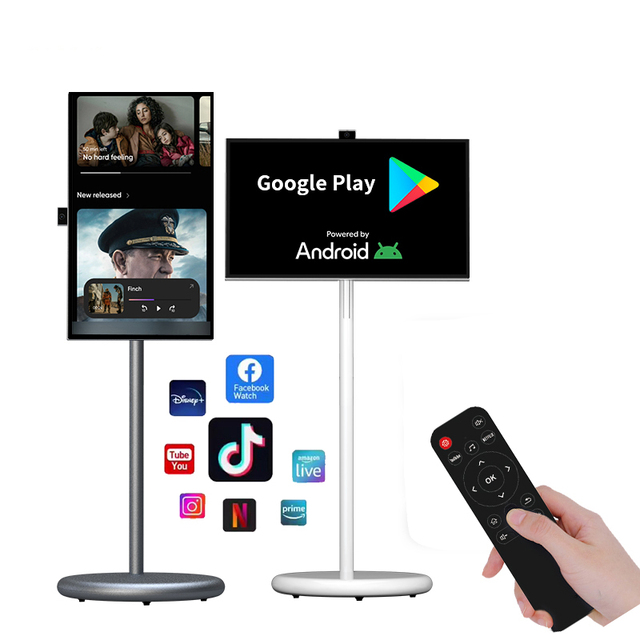 27 Inch Advertising Touch Screen Monitor Android 15 Portable Floor Standing Smart TV with HD1080 and WiFi 2.4G/5G