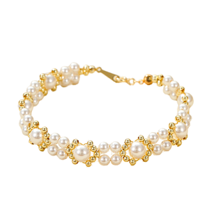 Elegante Brazalete <span class=keywords><strong>de</strong></span> Oro Sólido <span class=keywords><strong>de</strong></span> 14K para <span class=keywords><strong>Mujer</strong></span>, con Dije <span class=keywords><strong>de</strong></span> Rosa Preservada Minimalista y Lujosa, Extensor <span class=keywords><strong>de</strong></span> Corazón, Racimo <span class=keywords><strong>de</strong></span> Perlas Trenzadas, Dorado Brillante - Product Image 3