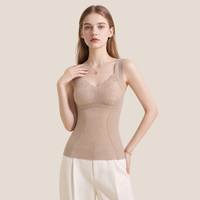 Vente en gros usine : Débardeur Jacquard en dentelle festonnée avec bonnets intégrés, motif bambou ton sur ton, gainant et chaud pour l'hiver, pour femme