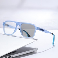 Lunettes de vue photochromiques PC carrées à charnières à ressort, verres transparents anti-lumière bleue, branches antidérapantes