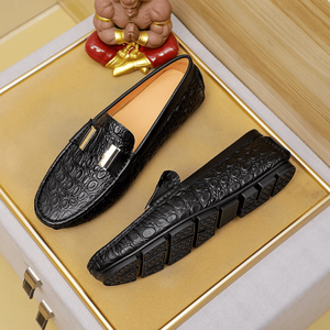 Mocasines de cuero charol con relieve de cocodrilo para hombre, con hebilla metálica, sin cordones, para negocios, informales, transpirables, con suela antideslizante, para oficina - Product Image 1