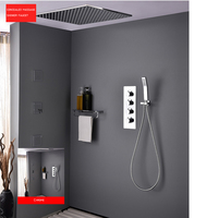 AMAXO Ensemble de douche thermostatique encastré noir 3 voies avec fonction massage SPA et douche pluie