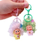 Porte-clés poupée alien aux cheveux afro, breloque en résine avec perruque, cadeau personnel unisexe pour enfants de 5 à 7 ans