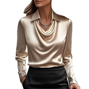 Camicette da <span class=keywords><strong>donna</strong></span> eleganti in raso Vintage semplice con colletto oscillante camicia a maniche lunghe per ufficio in stile solido per il commercio estero per l'autunno - Product Image 1