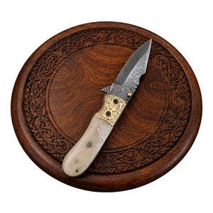 Luxury Handmade Damascus Pocket Folding <b>Knives</b> with <b>Bone</b> <b>Handle</b> with Leather Sheath OEM ODM Manufacturer Pocket Folding <b>Knife</b> - Product Image 4