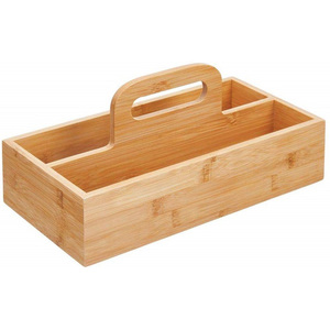 Bamboo Storage Box Food Storage Container Divided Bin With Carrying Handle Caddy Tote Bin Bamboo Tea Storage Organizer