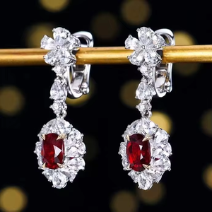 Pendientes Colgantes de Joyería Fina SGARIT con Gema de 1.5CT, Rubí Natural sin Calentar Color Sangre de Pichón, Oro Blanco de 18K, Pendientes de Gota Vintage para Mujer - Product Image 3