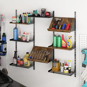 Cross-border <b>wall</b>-mounted <b>floating</b> <b>shelf</b>, 8-tier <b>wall</b>-mounted bookshelf, storage rack, industrial style adjustable metal - Product Image 4
