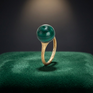 Bague en laiton plaqué or 18 carats et rhodium, avec magnifique cabochon sphérique en amazonite, poli miroir - Product Image 2