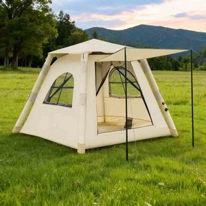 Tente gonflable 220x220 cm double couche beige imperméable pour 3-6 personnes, camping extérieur, utilisable en toutes saisons - Product Image 2