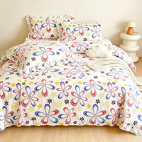 Parure de lit florale colorée à volants, imprimé floral, douce et agréable pour la peau, 4 pièces (housse de couette, taies d'oreiller, drap) – Vente en gros, style simple