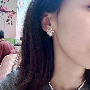 S925 Sterling Silver Bow Zircon <b>Pearl</b> <b>Earrings</b> Niche French Luxury Design Retro Elegant for Women - Product Image 5