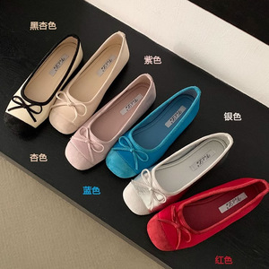 รองเท้าบัลเล่ต์แบบสวม Evening Breeze รุ่น French Bow สีน้ำเงิน ไซส์เล็ก พื้นเรียบ วัสดุ <span class=keywords><strong>PU</strong></span> นุ่มสบาย สำหรับผู้หญิง คอลเลคชั่นต้นฤดูใบไม้ผลิ - Product Image 2