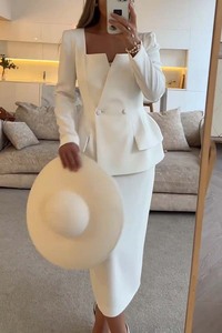 Haut de banlieue à manches longues pour femmes avec poches, encolure carrée, jupe, ensemble 2 pièces décontracté à la mode - Product Image 5
