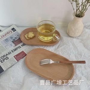 Japanese Style Minimalist Solid Wood Oval <b>Tray</b> Natural Color For <b>Tea</b> Coffee Snacks Serving - Product Image 1