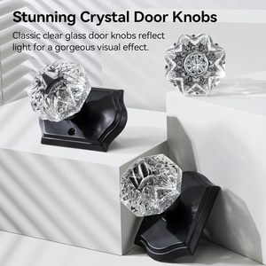 Pomo de puerta de cristal Calzibeno, negro mate, de vidrio diamantado, para puertas interiores de pasillo y armarios, fácil instalación - Product Image 3