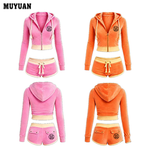 Ensemble 2 pièces tendance en velours pour femme 2026 : sweat à capuche zippé et short avec tirettes personnalisées – Tenue décontractée d'été en petite série - Product Image 1