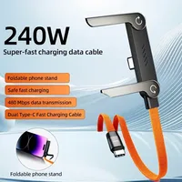 Kabel Elbow Type-C 240W Pengisian Cepat & Transfer Data, Penyangga Ponsel Tak Terlihat, Jalinan Nilon USB-C untuk iPhone 17 16 15