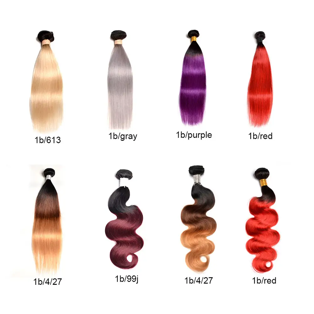 Tóc Người Brazil Nhuộm Màu Ombre 1B/99J, 1B/Xám, 1B/613 # Highlight Color, 1B/Purple Human Hair 3 Đến 4 Búi Kèm Kẹp Quây