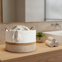 Panier à linge sale en corde de coton tressée, écologique, naturel, sain, multifonctionnel, simplicité moderne, gain de place, avec poignée