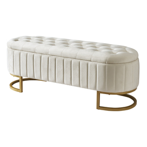 Elegant Upholstered Velvet Storage Ottoman with Button-Tufted,Storage Bench with Metal Legs for Bedroom Living Room - Product Image 4
