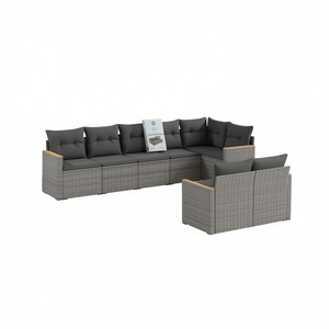 Ensemble de canapés de jardin en rotin gris modulaire, mobilier d'extérieur, 6 places, design contemporain - Product Image 1