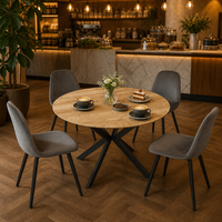 Table à manger ronde simple avec base géométrique en métal et finition bois naturel – Tableau des ventes et liste des meilleures ventes