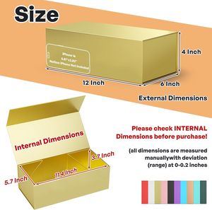 Gold 12x6x4'' Magnetic Closure Gift <b>Box</b> with Lid Customizable to Your Requirements - Product Image 2