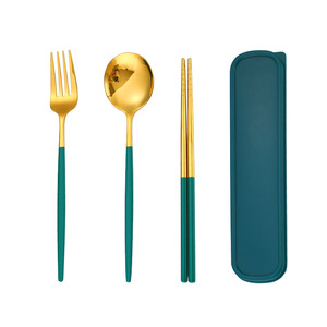 Juego de Cubiertos Portátiles de Acero Inoxidable, Cuchara, Tenedor y Palillos, Juego de Utensilios de Camping de Tres Piezas con Estuche de Plástico - Product Image 5