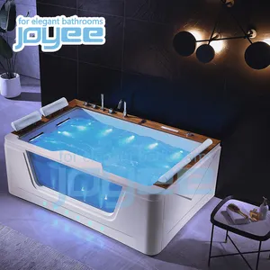 JOYEE China bathtub manufacturer huge big acrylic freestanding massage teak bathtub with jakuzzi function led light