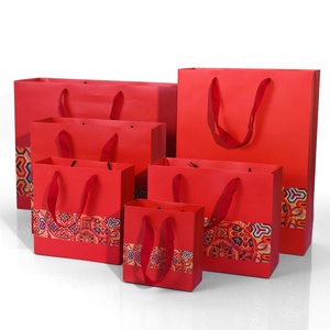 Portable Ivory Board Scarlet Handbag with Ribbon or Rope Elegant Paper <b>Bags</b> - Product Image 2