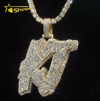 Bijoux Hip Hop pour Hommes Personnalisés Or 18 carats Argent Sterling 925 Moissanite VVS Diamant de Laboratoire Mosaïque Lettre Initiale Nom Pendentif